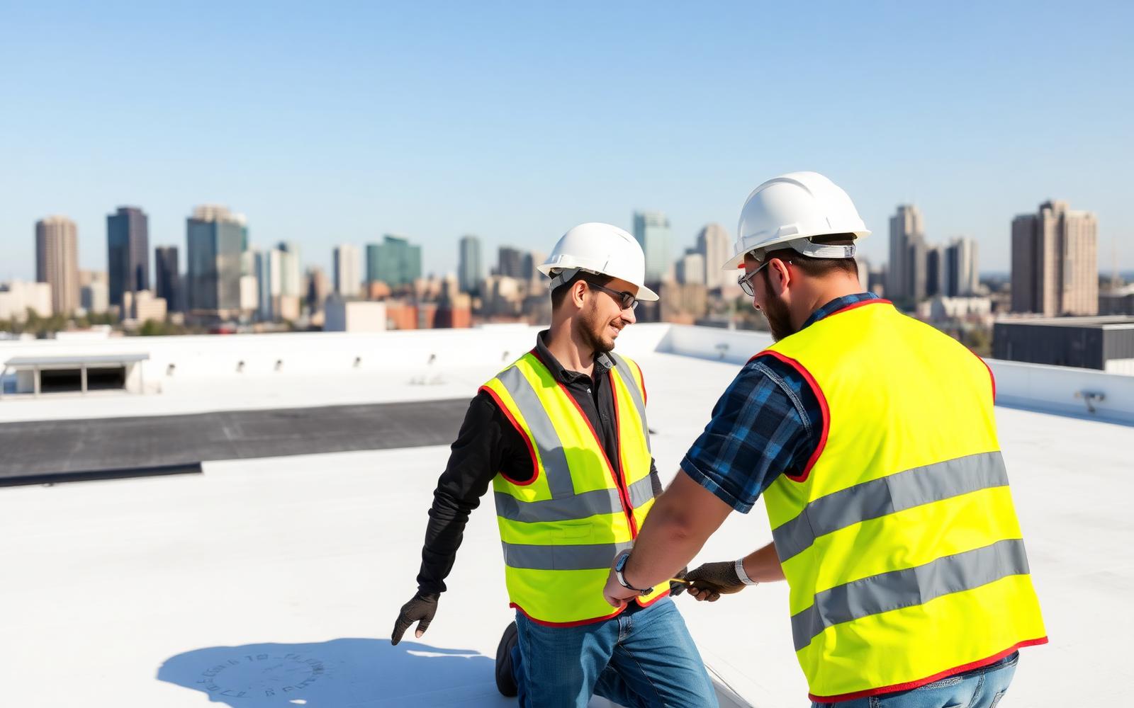 Professional commercial roofers on site